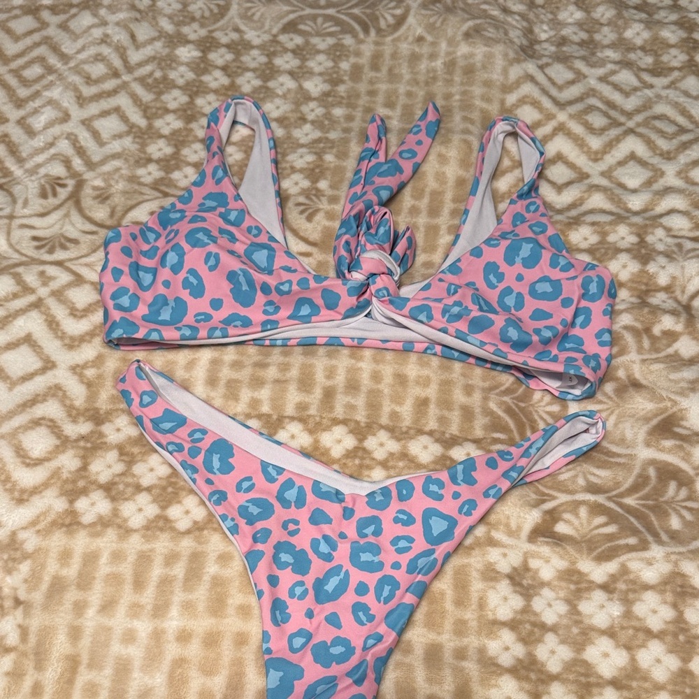 SHEIN Pink and Blue Leopard Bikini